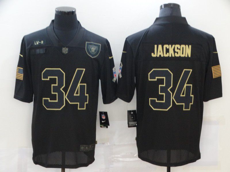 Men Okaland Raiders #34 Jackson Black gold lettering 2020 Nike NFL Jersey